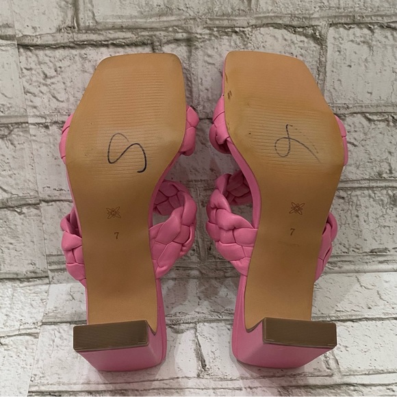 BCBGeneration Pink “Finaa” Slide Chunky Braided Woven Strap Heel Sandal Size 7 - Picture 11 of 16